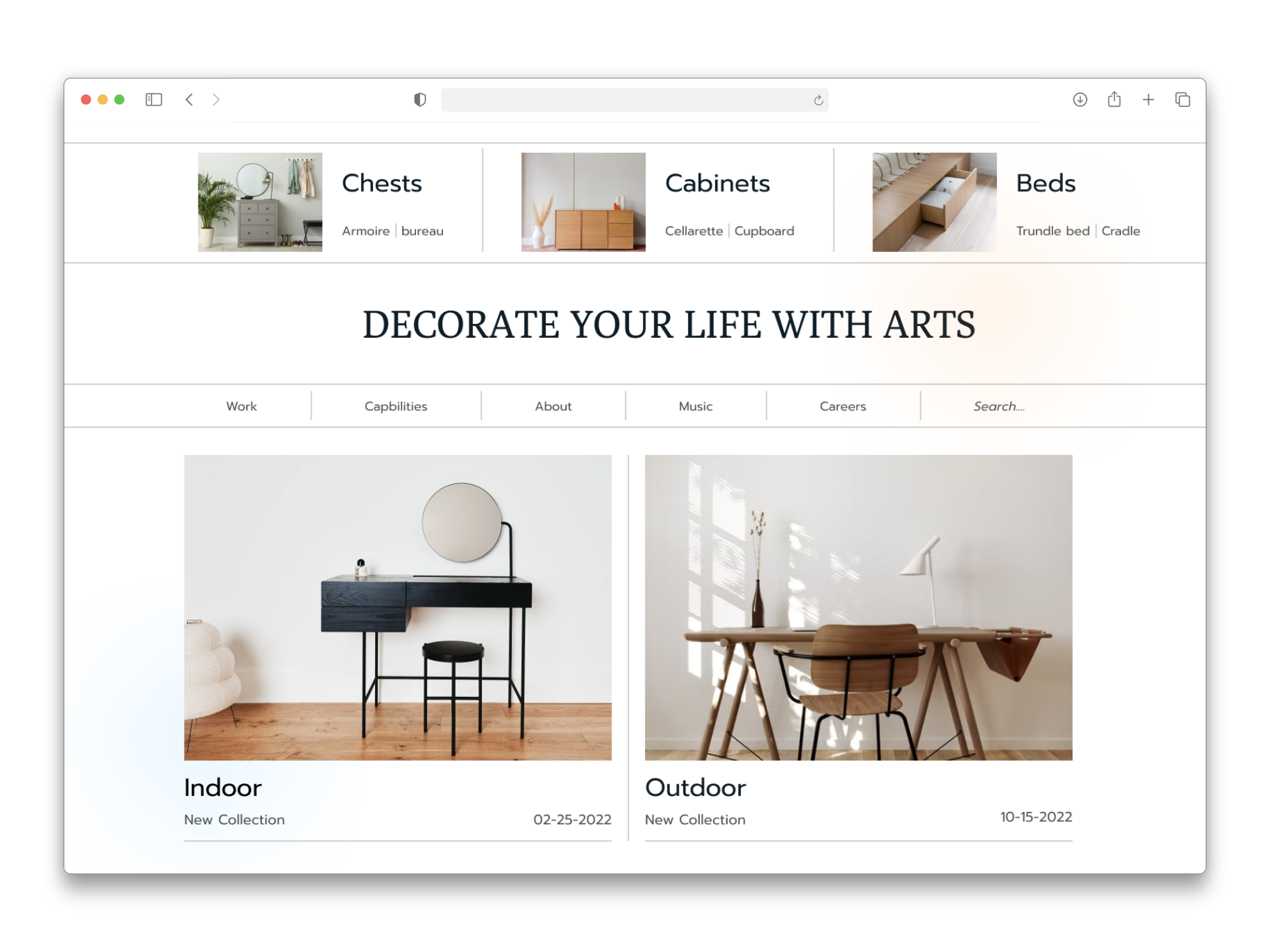 Website preview showing a product page